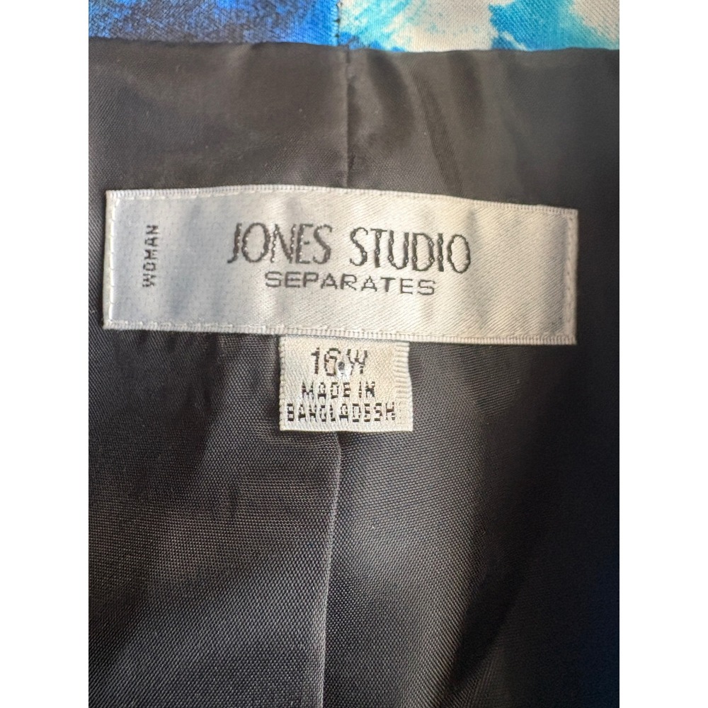 Jones Studio Separates Womens 16W Blazer Blue Black Abstract Butterfly Print - Picture 3 of 5